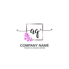 AQ Initials handwritten minimalistic logo template vector