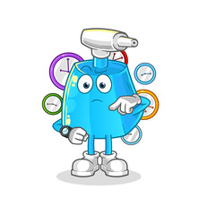 cleaning spray with wristwatch cartoon. cartoon mascot vector