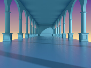 classic interior blue space concept 3d render