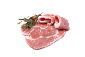 Raw sliced pork steak isolated on a white background.selective focus.