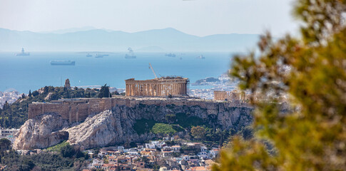 Athens, Greece. Acropolis and Parthenon temple, view from Lycabettus Hill.