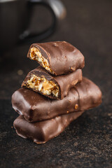 Chocolate bars with nuts filling.
