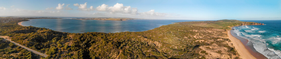Coastline of Phillip Island, Australia. Panoramic aerial view