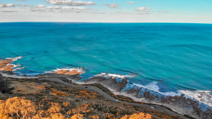 Fototapeta premium Lorne coastline, Australia. Aerial view from drone at dusk