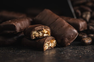 Chocolate bars with nuts filling.