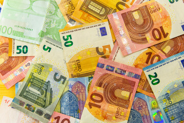 Pile of euro banknotes as background