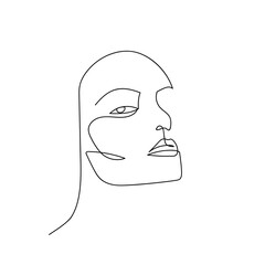 Continuous line abstract portrait. Hand drawn line unisexual face isolated on white background. Woman or man fashion beauty concept. Design for model business, t-shirt, logo, icon. Vector