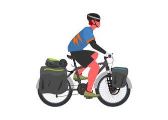 Fototapeta na wymiar Man touring by bicycle. Simple flat illustration 