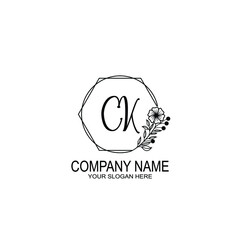 CK Initials handwritten minimalistic logo template vector