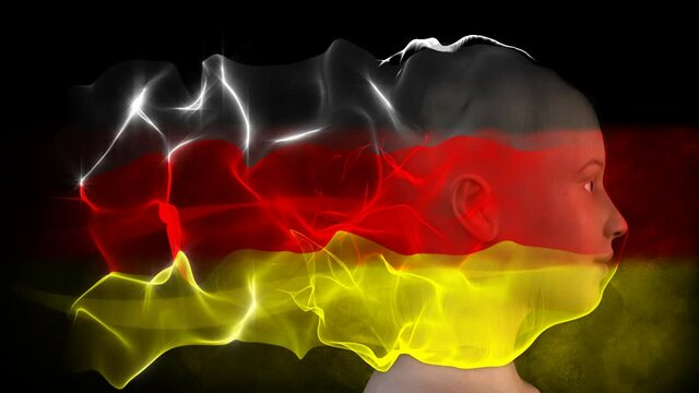 Flag of Germany Waving Over a Womans Face