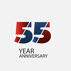 55 Years Anniversary Celebration Red Color Vector Template Design Illustration