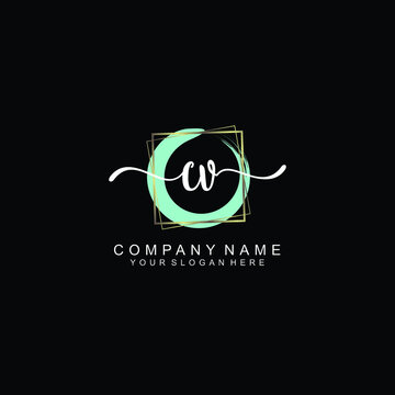 CV Initials handwritten minimalistic logo template vector