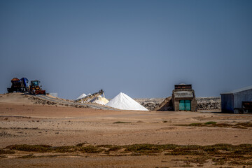 Salt mining in Namibia at the coast near swakopmund