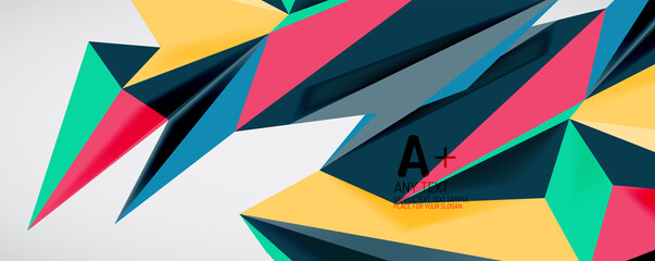 Vector triangle geometric backgrounds. Low poly 3d shape on light backdrop. Vector illustration for covers, banners, flyers and posters and other designs