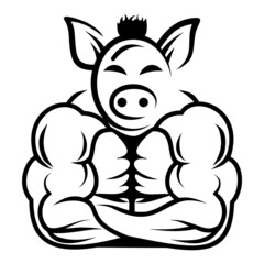 pig big strong mohican cartoon lines - illustration vector ar
