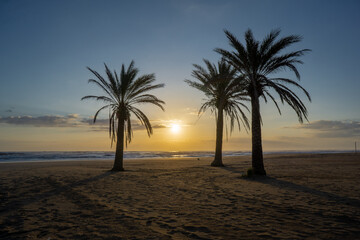 Obraz na płótnie Canvas Sun and beach, sunrise on the beach of Gandia