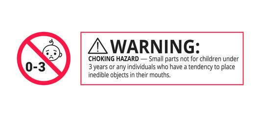 Choking warning hazard forbidden sign sticker not suitable for children under 3 years