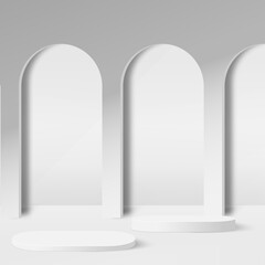 Abstract background with white color geometric 3d podiums. Vector illustration