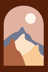 Modern mountains landscape poster, boho wall decor, minimalist art print. Minimal print for design summer party invitation, travel agency advertising, t shirt print etc