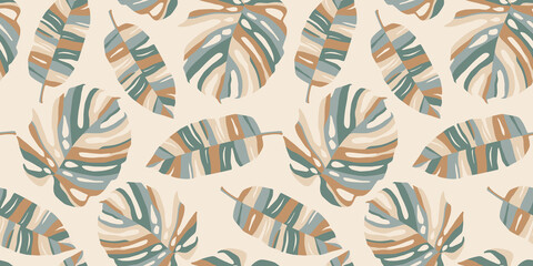 Tropical seamless pattern with abstract leaves. Modern design