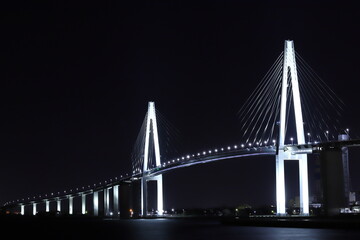 Fototapeta na wymiar ライトアップされた橋がある夜景