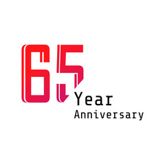 65 Years Anniversary Celebration Red Color Vector Template Design Illustration