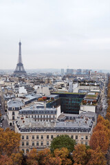 Panoramic view of Paris from Arc de Triomphe, center of Paris.