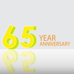 65 Years Anniversary Celebration Yellow Color Vector Template Design Illustration