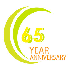 65 Years Anniversary Celebration Yellow Color Vector Template Design Illustration