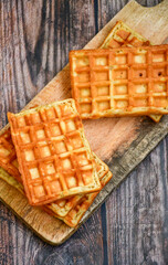 Traditional Belgian waffles, blood oranges and  sugar for sweet breakfast