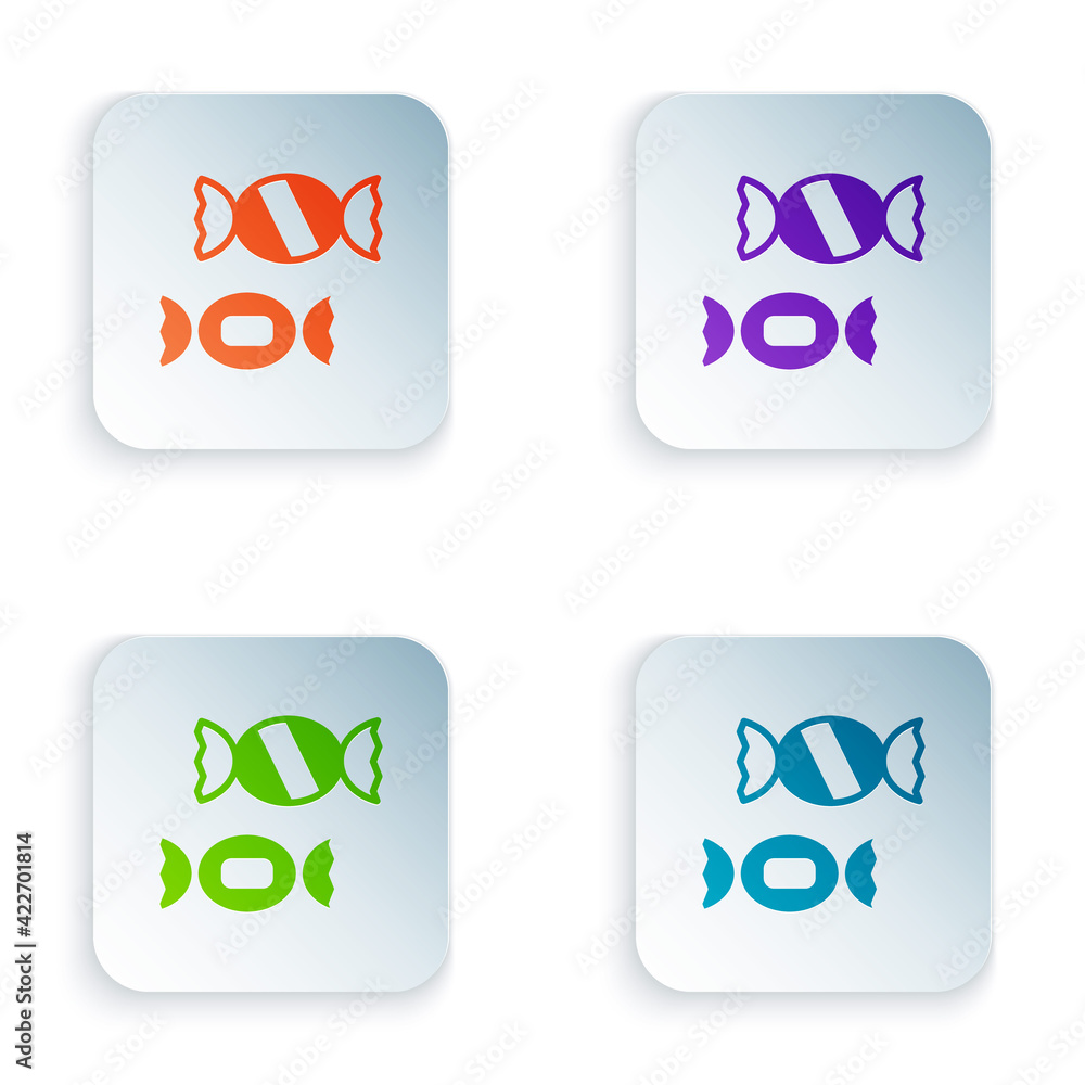 Poster color candy icon isolated on white background. set colorful icons in square buttons. vector