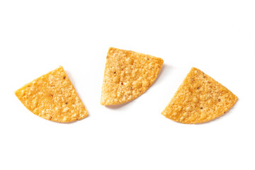 Nacho chips, shot from the top on a white background