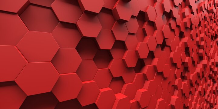 Hexagon Abstract Chaotic Red Bricks Wall Background