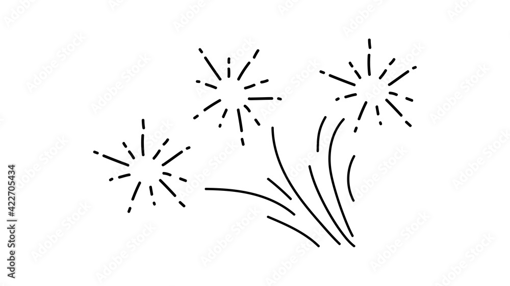 Wall mural Fireworks is isolated on a white background. Fireworks during the holiday. Doodle style. Vector hand drawn illustration.