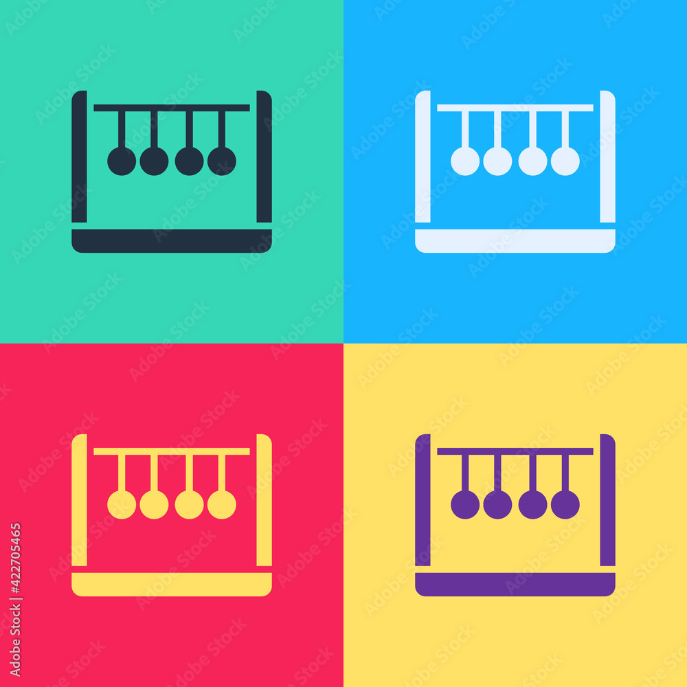 Poster pop art pendulum icon isolated on color background. newtons cradle. vector