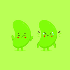 Cute Green Beans Character Smiling and Sad