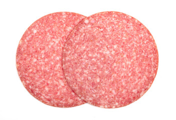 Slices of smoked sausage salami