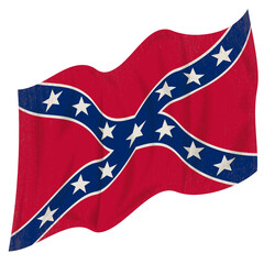 the Confederate flag fluttering in the wind. isolated on a white background