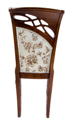 Photo of a wooden chair with upholstery on a white background