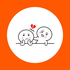 Cartoon round head, heartbroken from love, but having a friend consoling
