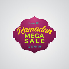 Ramadan sale banner. discount and Special offer ramadan Mega sale tag. label and sticker for ramadan kareem and Eid Mubarak vector illustration