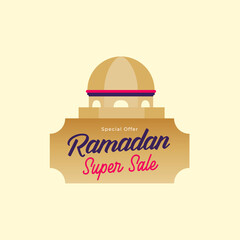 Ramadan Kareem Label sale banner, sticker, badge, ads pop up banner. Special offer Ramadan Super Sale. Islamic promotion vector illustration Flat style