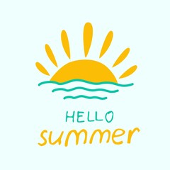 Sun, beach, sea. Postcard in a flat style. Summer banner, postcard, postcard, flyer
