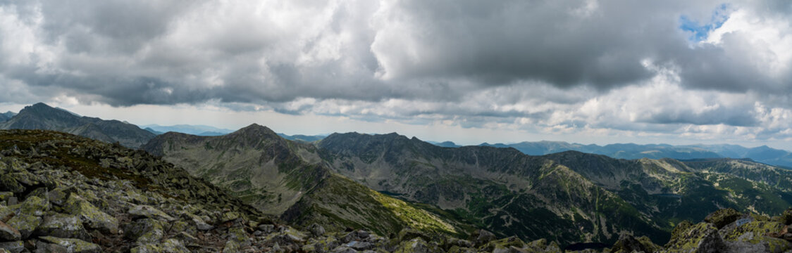 View from Varful Retezat peak summit in Retezat mountains in Romania