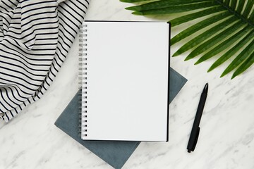 Spiral notebook mockup, travel, vacation journal, planner mock up, notes, list, diary, tropical, beach, summer style.