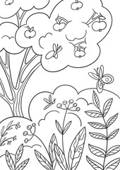 Beautiful garden kids coloring page for print. 