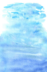 Beautiful blue watercolor background. Hand-drawn water illustration. Blue underwater. Ocean life.