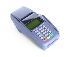 Payment terminal on white background