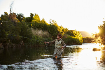 Fishing in a river in patagonia.