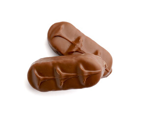Sweet chocolate bars on white background